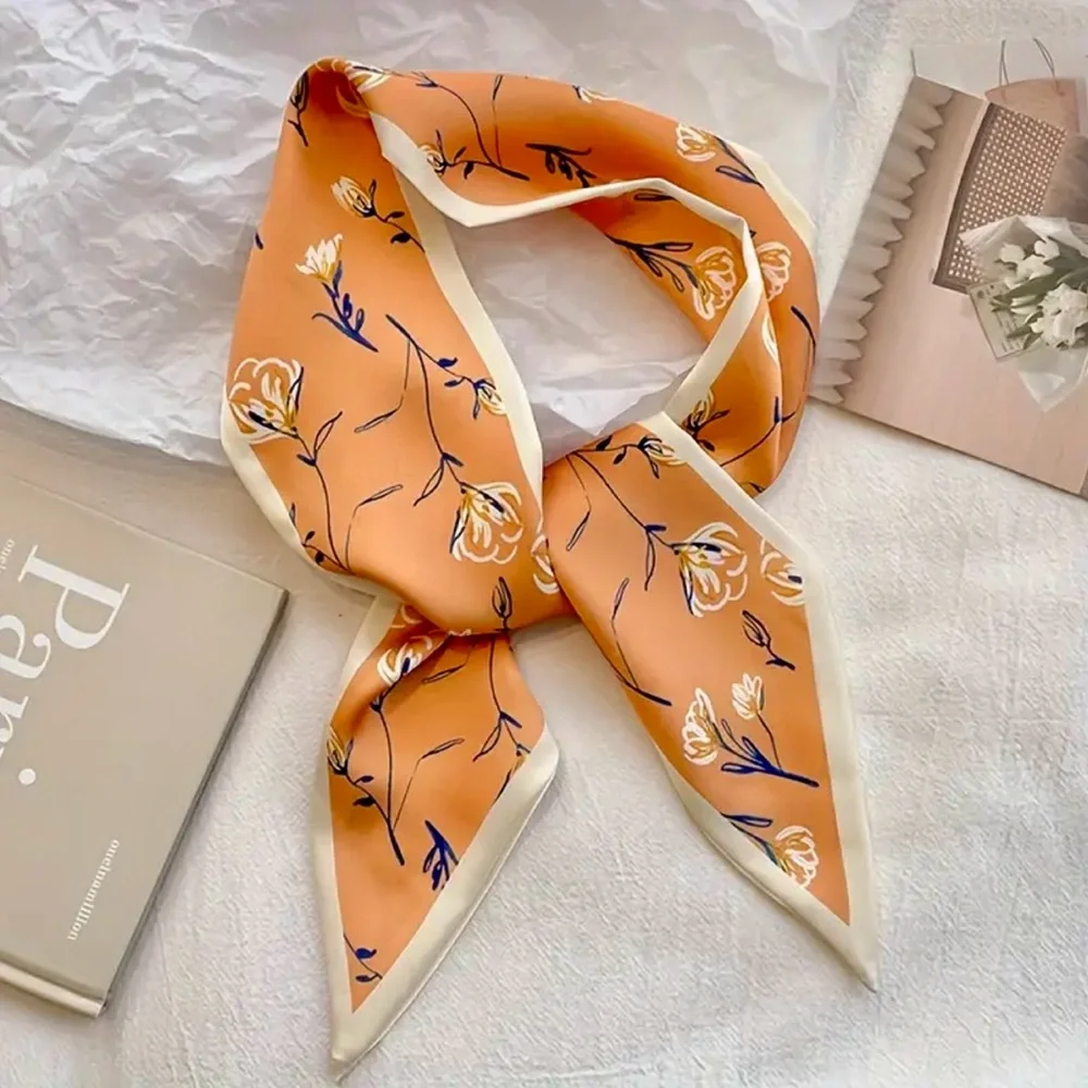 Orange, White, and Blue Floral Scarf, Twillie - Picture 1 of 3